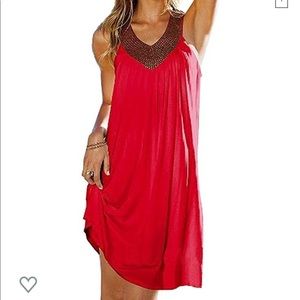 Women's red Sexy Summer Boho Long Beach Dresses